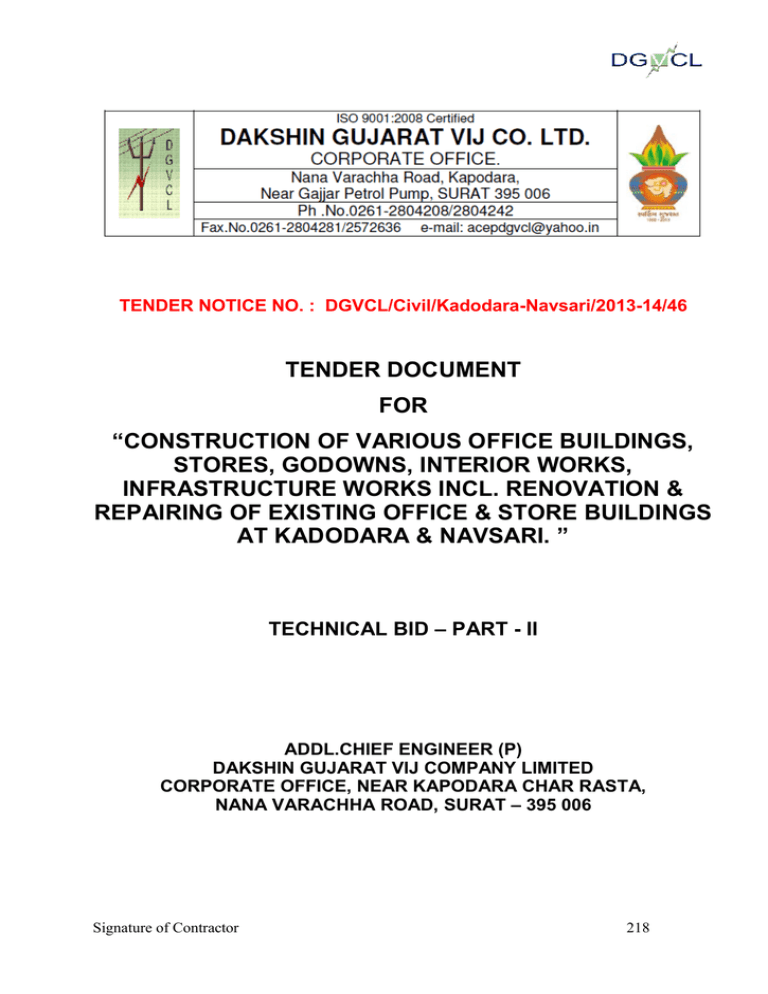 Tender Document For construction Of Various Office Buildings