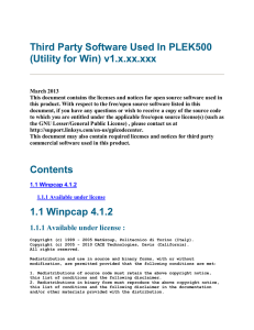 Third Party Software Used In PLEK500 (Utility for Win) v1.x
