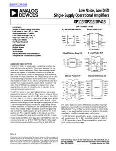 Low Noise, Low Drift Single-Supply Operational Amplifiers OP113