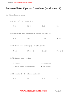 Intermediate Algebra Questions (worksheet 1) www.analyzemath.com