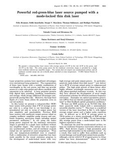 Powerful red-green-blue laser source pumped with a mode