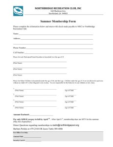 NorthBridge Pool Membership form and Waiver