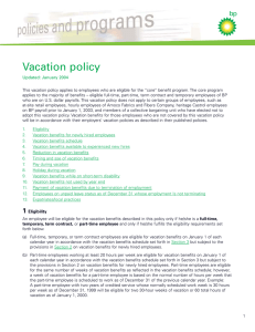 Vacation policy for employees who are eligible for the "core" benefit