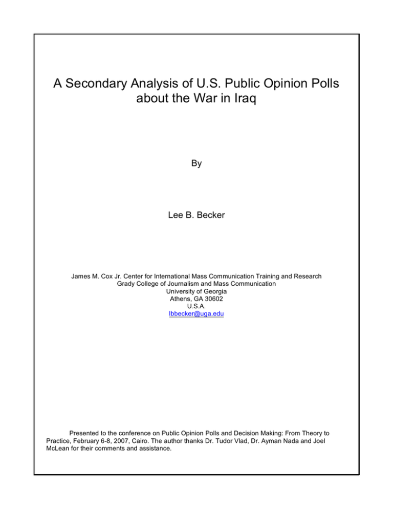 A Secondary Analysis Of Us Public Opinion Polls 