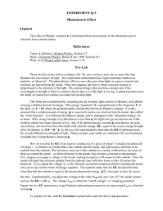 EXPERIMENT Q-3 Photoelectric Effect Abstract References Pre-Lab