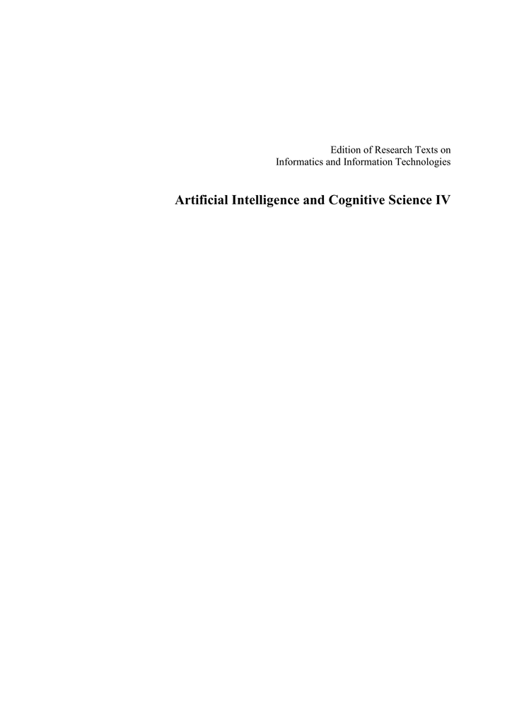 Artificial Intelligence And Cognitive Science Iv - 