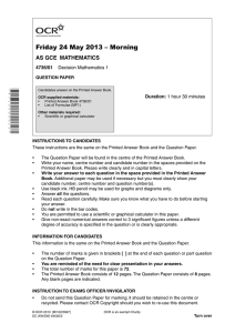 Question paper - Unit 4736/01 - Decision mathematics 1