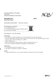 GCE Mathematics MPC1 Pure Core 1 Question Paper June 2009