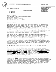 FDA Warning Letter to Holy Cross Hospital IRB 2000-09-26