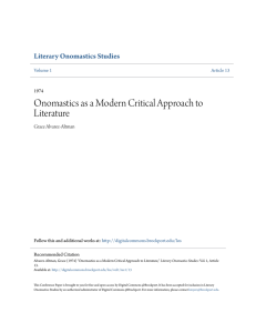 Onomastics as a Modern Critical Approach to Literature