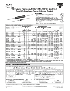 RS, NS Wirewound Resistors, Military, MIL-PRF