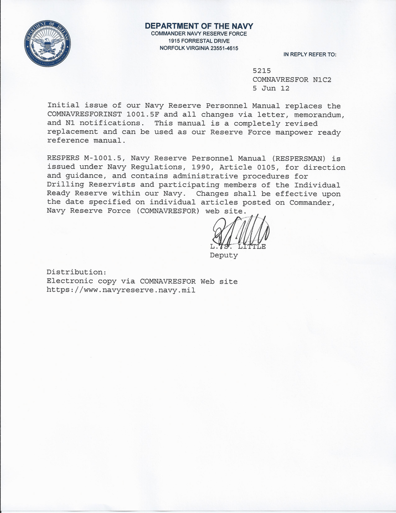 navy reserve In Department Of The Navy Letterhead Template