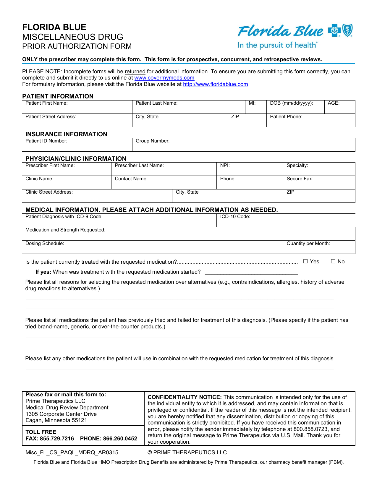 Prime Therapeutics Pharmacy Prior Authorization Form PharmacyWalls