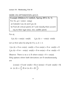 MORE ON OPTIMIZATION (§14.7) Example (Midterm II, Lieblich
