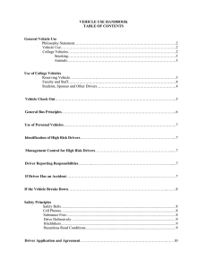 VEHICLE USE HANDBOOK TABLE OF CONTENTS