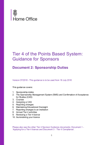 Tier 4 of the Points Based System: Guidance for Sponsors