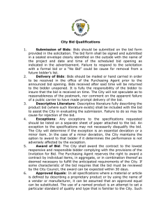 City Bid Qualifications 1. Submission of Bids: Bids should be