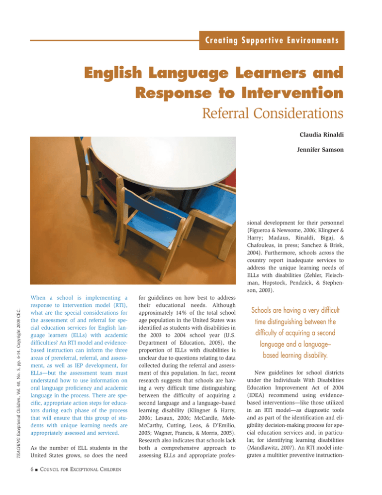 English Language Learners and Response to Intervention Referral