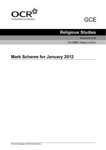 Mark scheme - Unit G582 - A2 Religious ethics - January