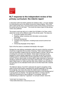 NLT response to the independent review of the primary curriculum