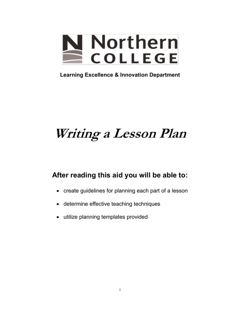 writing a lesson plan in medical education