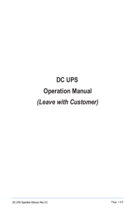 Customer Operation Manual of DC UPS | Bell Canada