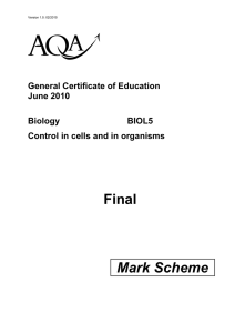 A-level Biology Mark Scheme Unit 05 - Control in cells and in