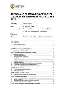 Thesis and Examination of Higher Degrees by Research Procedures