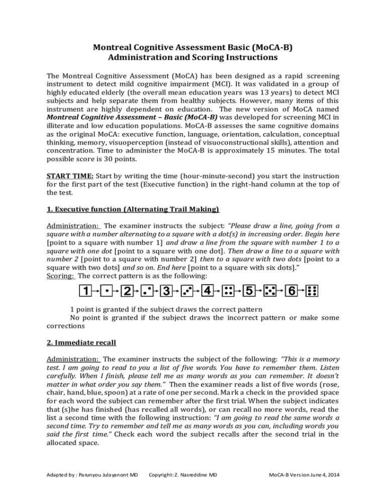 moca montreal cognitive assessment scoring