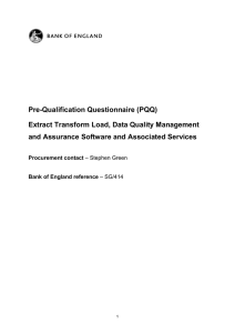 Pre-Qualification Questionnaire (PQQ) Extract Transform Load, Data