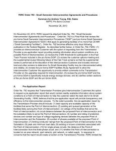 FERC Order 792 - Small Generator Interconnection Agreements and