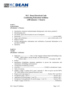 M.C. Dean Electrical Code Continuing Education Syllabus (180