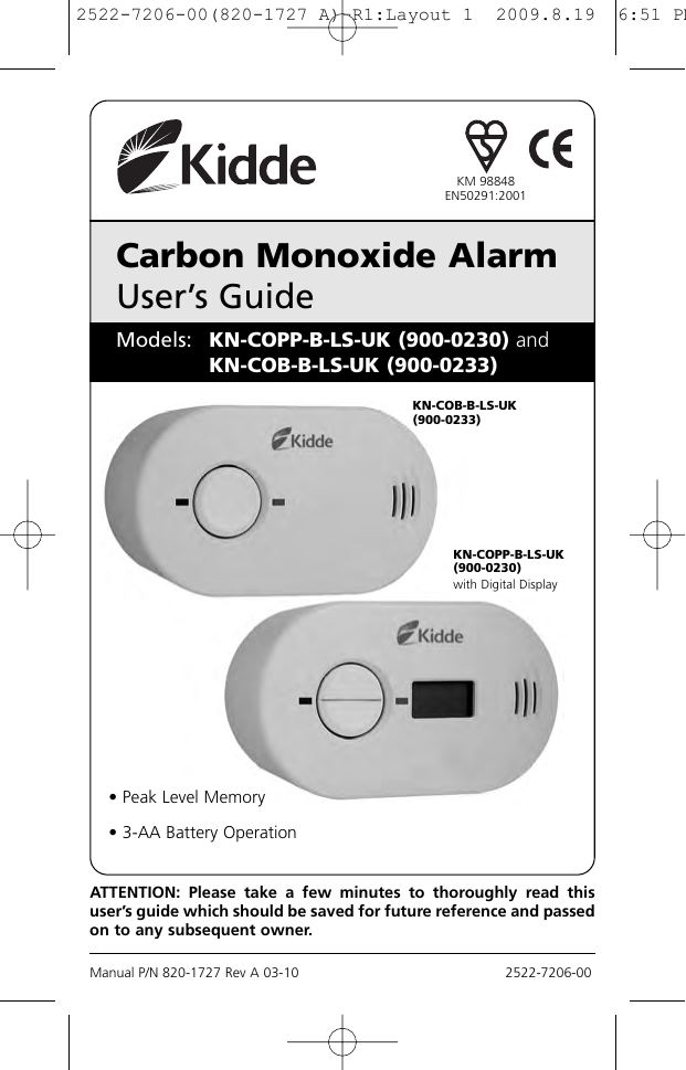 Carbon Monoxide Alarm User`s Guide 9624
