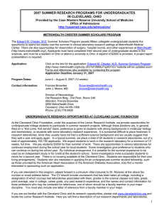 1 2007 summer research programs for undergraduates in cleveland