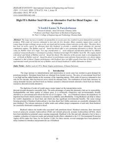 High FFA Rubber Seed Oil as an Alternative Fuel