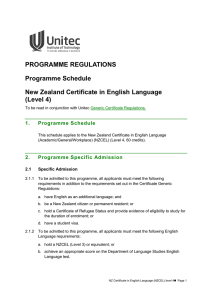 PROGRAMME REGULATIONS Programme Schedule New Zealand