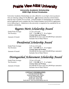 Regents Merit Scholarship Award Presidential Scholarship Award