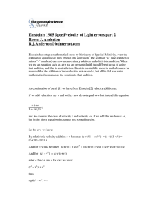 Einstein`s 1905 Speed/velocity of Light errors part 2 Roger J