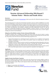 Newton Advanced Fellowship 2016 Round 2 Scheme Notes