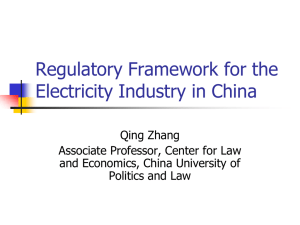 Regulatory Framework for the Electricity Industry in China