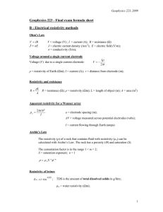 Geophysics 223 - Final exam formula sheet B : Electrical resistivity