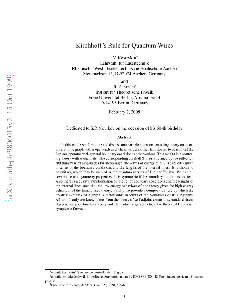 Kirchhoff S Rule For Quantum Wires