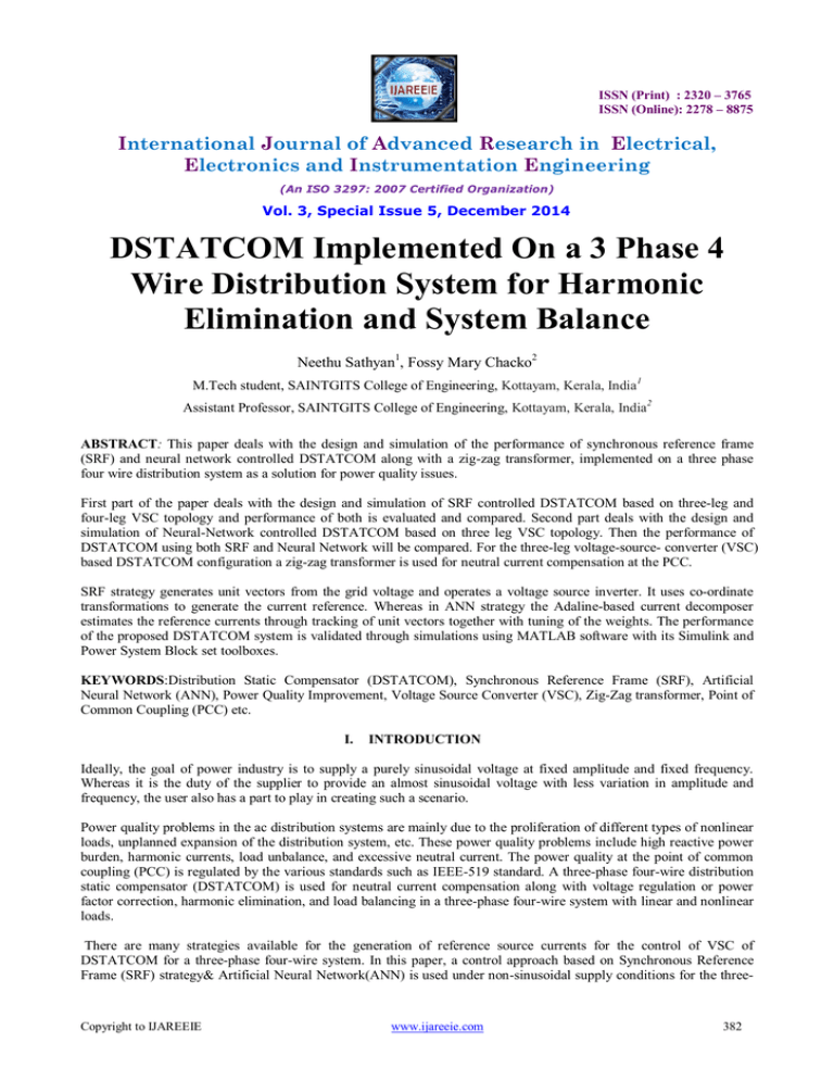 DSTATCOM Implemented On a 3 Phase 4 Wire