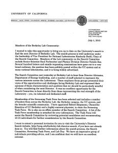 President Napolitano letter to members of the Lab Community