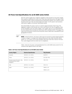 AC Power Cord Specifications for an EX 8200 series Switch