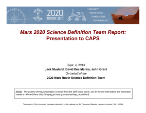 Mars 2020 Science Definition Team Report: Presentation to CAPS