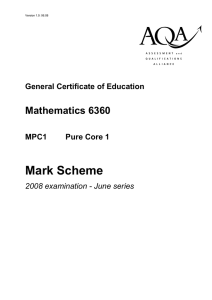 GCE Mathematics MPC1 Pure Core 1 Mark Scheme June 2008