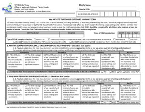 WV BIRTH TO THREE CHILD OUTCOMES SUMMARY FORM Date
