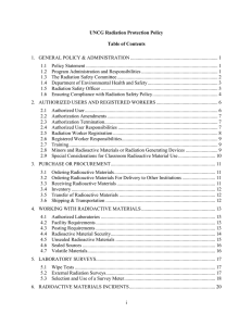 i UNCG Radiation Protection Policy Table of Contents 1. GENERAL