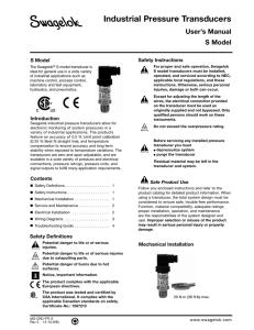 Industrial Pressure Transducers User`s Manual S Model (MS